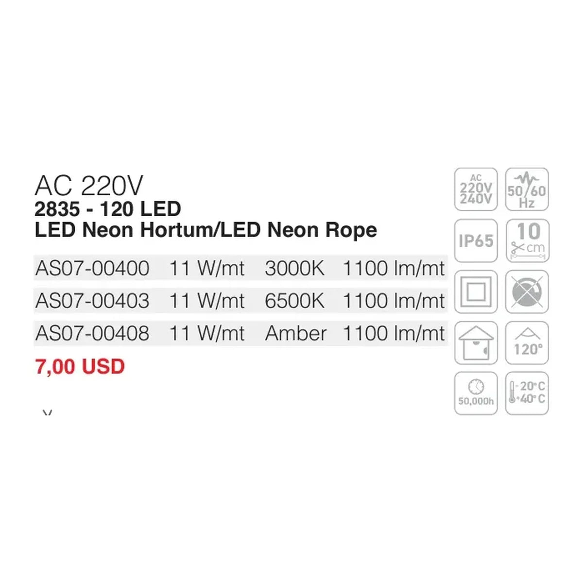 [Teknik çizim] ACK Şerit LED – AS07-00400 teknik çizim